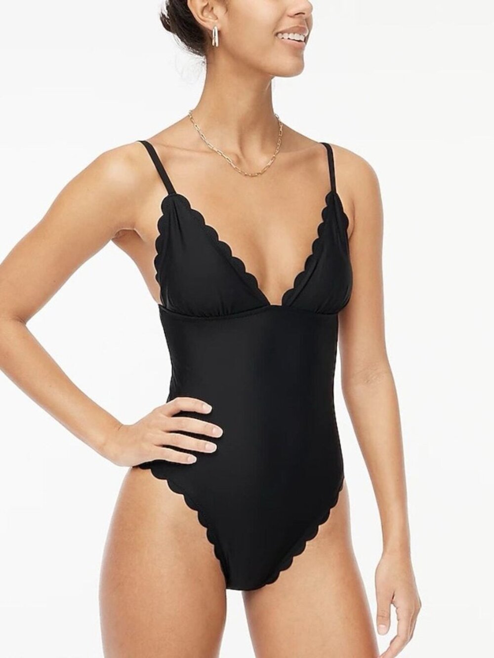 J Crew Factory size S Scalloped one-piece swimsuit Black style BF041
